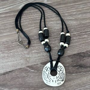 Vintage Northwest Bone Art Pendant Necklace